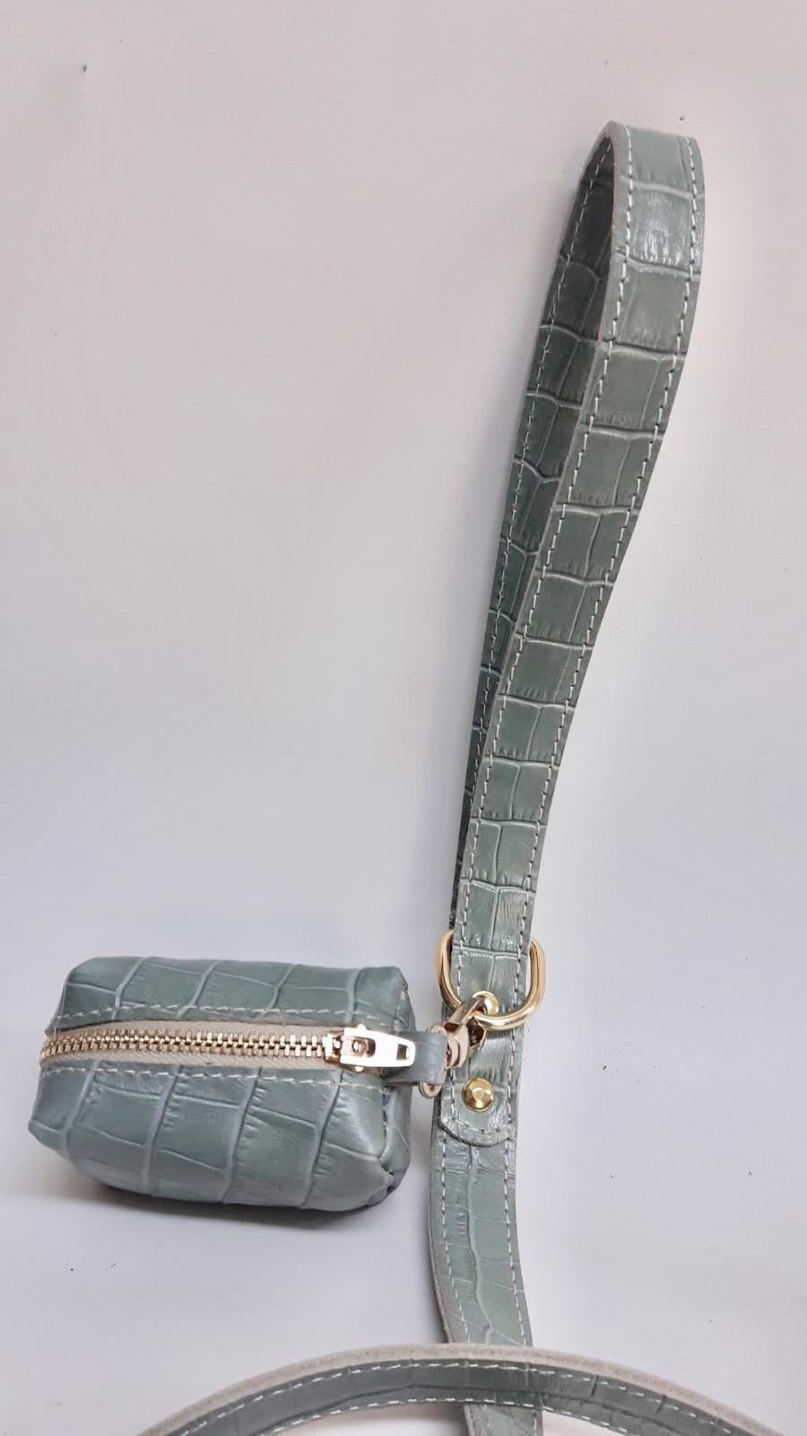 Willow Walks double sided leather lead with croc effect in sage green