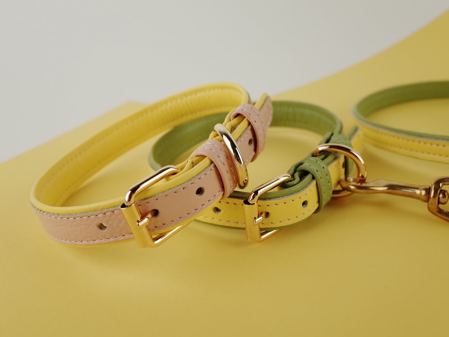 Willow Walks leather collar in two tone pink and yellow