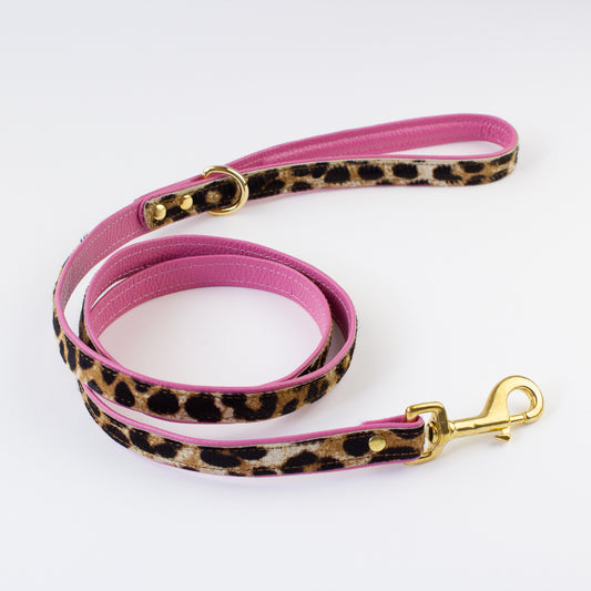 Leopard dog leather lead Willow Walks