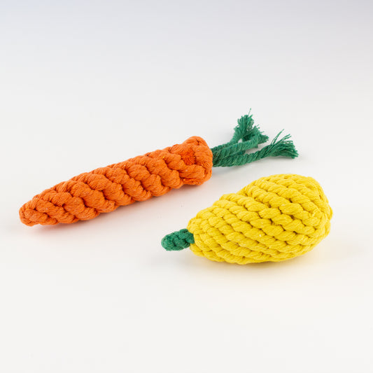 Willow Walks pear dog rope toy in yellow