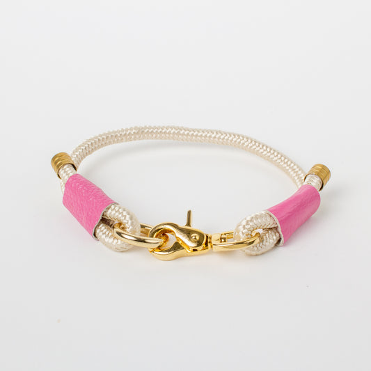 Willow Walks marine rope collar with leather details in ecru and hot pink